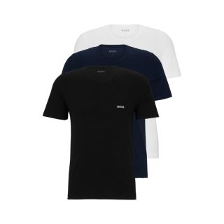 HUGO BOSS BOSS 男性 时尚T恤 3件套圆领棉质运动T恤 圆领 短袖  Bright White Blue Navy Soil Black Large