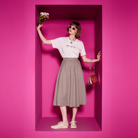 JUICY COUTURE橘滋2025春夏复古学院格纹拼接中长半截裙女 格纹 XL