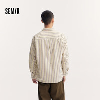 森马（Semir）永久联名长袖衬衫男秋季通勤不规则经典条纹纯棉上衣时尚印花 咖白色调00351 170/88A/M