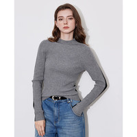 初语保暖半高领针织衫女2024年秋冬撞色拼接坑条上衣毛衣 黑灰色 常规 XL