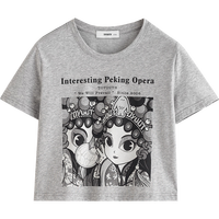 初语T恤女短袖2024夏季新款原创京剧图案街头短款圆领上衣潮