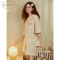 果壳(Gukoo)睡衣女夏季新款疯狂动物城系列卡通满印娃娃领女士家居服套装B 茉莉黄套装 M