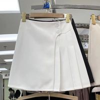 诗莉奥（SHILIAO）半身裙设计感双扣高腰短裙黑色百搭裙子女夏季A字百褶裙 黑色 XL(115-125斤)