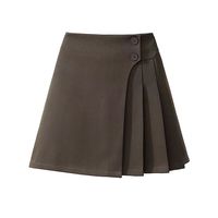 诗莉奥（SHILIAO）半身裙设计感双扣高腰短裙黑色百搭裙子女夏季A字百褶裙 深灰 XL(115-125斤)
