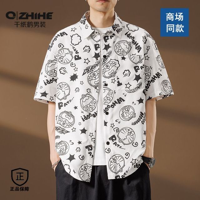 千纸鹤 男士夏威夷衬衫 潮牌胖子大码休闲宽松沙滩衬衣