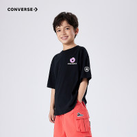 Converse【冰氧吧】匡威T恤男童圆领t恤童装宽松短袖女童半袖套头凉感上衣 正黑色 130 /64 【身高116-122cm】
