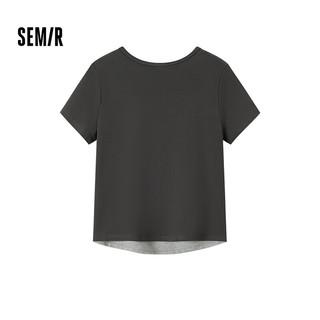 森马 Semir短袖T恤女短款假两件紧身正肩气质24夏季撞色衣服简约