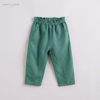 MARC&JANIE马克珍妮宝宝夏装 女童亚麻宽松休闲裤 儿童裤子210790 绿色 73
