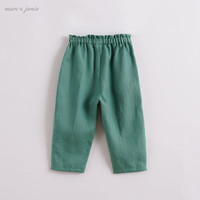 MARC&JANIE马克珍妮宝宝夏装 女童亚麻宽松休闲裤 儿童裤子210790 绿色 100