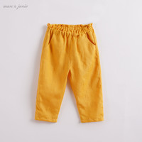 MARC&JANIE马克珍妮宝宝夏装 女童亚麻宽松休闲裤 儿童裤子210790 黄色 100