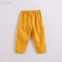 MARC&JANIE马克珍妮宝宝夏装 女童亚麻宽松休闲裤 儿童裤子210790 黄色 130 130/8T