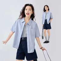 佐丹奴衬衫女通勤风纯棉府绸压褶门筒短袖休闲衬衣女05345460 XL