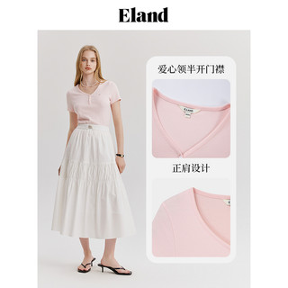 Eland衣恋T恤女爱心领半开襟正肩格雷系修身显瘦上衣内搭夏季款 黑色(19)Black S/160