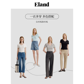 Eland衣恋T恤女爱心领半开襟正肩格雷系修身显瘦上衣内搭夏季款 黑色(19)Black S/160