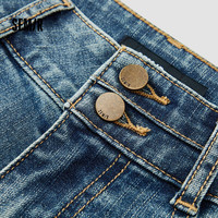 Semir森马牛仔裤女高腰长裤显腿长秋显瘦拼接喇叭裤 牛仔蓝灰88401 27