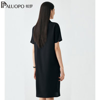 帕罗(PALUOPO)23姆米重磅真丝夏季新款翻领收腰中长款连衣裙女显瘦气质短袖裙子