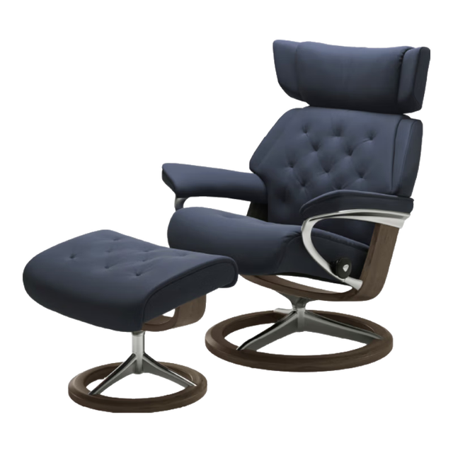 STRESSLESS 思特莱斯（Stressless）天际沙发椅客厅单人真皮沙发休闲椅懒人椅挪威躺椅 三叉星--宝罗马皮--牛津蓝色