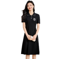 她享短袖连衣裙女翻领学院风裙子夏季收腰A字中长裙显瘦裙子T142Q1319