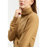 AMII2024冬极简纯色美丽诺绵羊毛高领无缝成型柔软毛衣女 卡其 165/88A/L