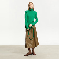 AMII2024冬极简纯色美丽诺绵羊毛高领无缝成型柔软毛衣女 正绿 175/96A/XXL