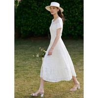 AMII2024夏百搭显瘦圆领短袖T恤女拼接网纱高级感法式上衣 米白 165/88A/L