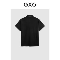 GXG 男装 夏季领口撞色简约刺绣休闲短袖Polo衫男短袖 黑色 L
