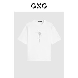 GXG 男装 夏季潮流撞色印花宽松舒适短袖t恤男 白色 L