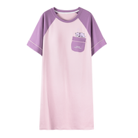 紫色花语【100%棉带胸垫】纯棉圆领睡裙女士夏季短袖家居服睡衣紫色 L