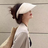 FOURDATRY 夏季防晒网纱帽女百搭遮阳防紫外线欧根纱发箍帽子 米色