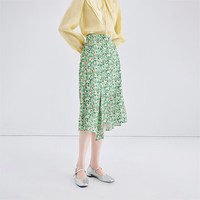 秋水伊人中高腰印花半身裙春季女装甜美百搭显瘦裙子 绿色 XL