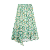 秋水伊人中高腰印花半身裙春季女装甜美百搭显瘦裙子 绿色 S