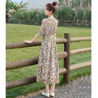 丝柏舍碎花连衣裙2025春装女装时尚气质收腰长袖V领中长裙 L