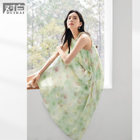 2025夏装晕染印花挂脖连衣裙手工麦穗领无袖度假风女式长裙