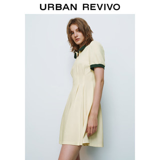 UR夏季女装甜美减龄撞色压褶收腰短袖连衣裙UWU740039 米白 S