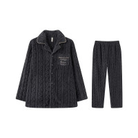 芬腾 睡衣女冬季珊瑚绒长袖开衫休闲家居服套装 深灰-男款1 S