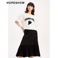 红袖奥莱夏季女装主题印压皱直筒半身裙 黑050 L