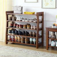 沐宇松灵 美式实木鞋架家用室内门口鞋柜多层小窄简易收纳鞋柜坐凳一体入户 长85cm（六层）纯实木