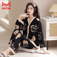 猫人【100%纯棉】女士睡衣女春季小熊开衫家居服女士睡衣套装新品