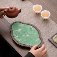 梵陶阁木制茶盘干泡盘精品茶台小壶承茶壶养壶垫复古托盘日式功夫茶盘 兰花海棠壶承