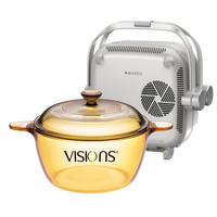 VISIONS康宁1.5L汤锅和多功能双边料理组合 玻璃锅电陶炉烧烤涮组合