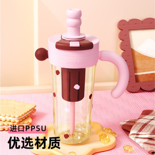 PLUS会员：花伴森 巨无霸水杯女大容量吸管杯ppsu夏天冰霸杯子女生水壶 奶瓶级材质-桃桃粉-800ml