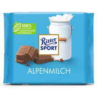 RITTER SPORT德国瑞特斯波德 Ritter SPORT夹心牛奶排块运动黑巧克力100g 玉米脆片白巧克力100g