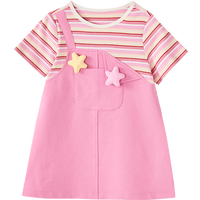 笛莎童装女童可爱装饰裙子24夏新款儿童条纹撞色假两件A摆背带连衣裙 紫条纹 90