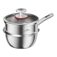 康巴赫奶锅宝宝辅食锅泡面热牛奶小奶锅汤锅电磁炉燃气通用 【加厚款】316L锅+316L蒸屉- 16cm