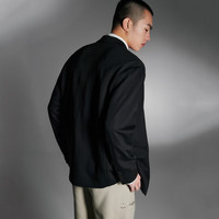 杰克·琼斯(JACK&JONES)男装男士商务西服时尚潮流印花平驳领西装外套春秋223108005 黑色 XL 185