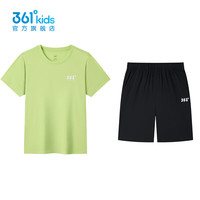 361°童装男女童运动短袖短裤套装2025年夏季通码套装 清淡绿/经典黑 150