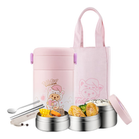 泰福高（TAFUCO）保温饭盒316不锈钢学生便当盒保温桶提锅3层1.48L 粉嘟嘟 T5626