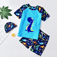 贝婴初（BEIYINGCHU）儿童泳衣男童女孩小中大童宝宝卡通分体游泳衣游泳裤套装泳装 白色恐龙三件套 XL（身高100-110厘米）