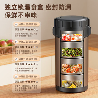 恩尔美（nRMEi）24小时超长保温饭盒多层饭桶316不锈钢上班族成人带饭大容量提锅 华贵金[316L+餐具+拎包] 4层