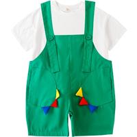 六一幼儿园演出服儿童舞蹈可爱背带裤小团体动物表演服夏季 白色上衣+绿色背带裤+袜子